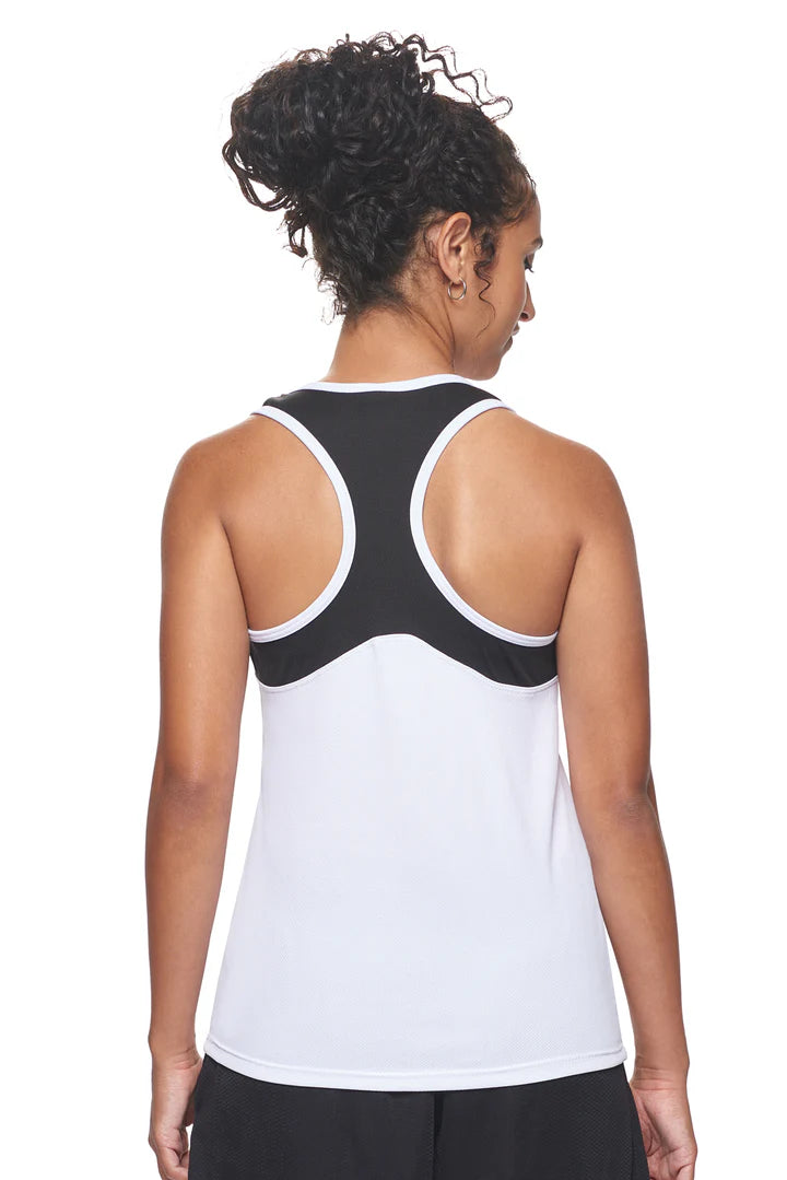 Lady's Blueberry Hill Running Tank Top, White with Black Trim