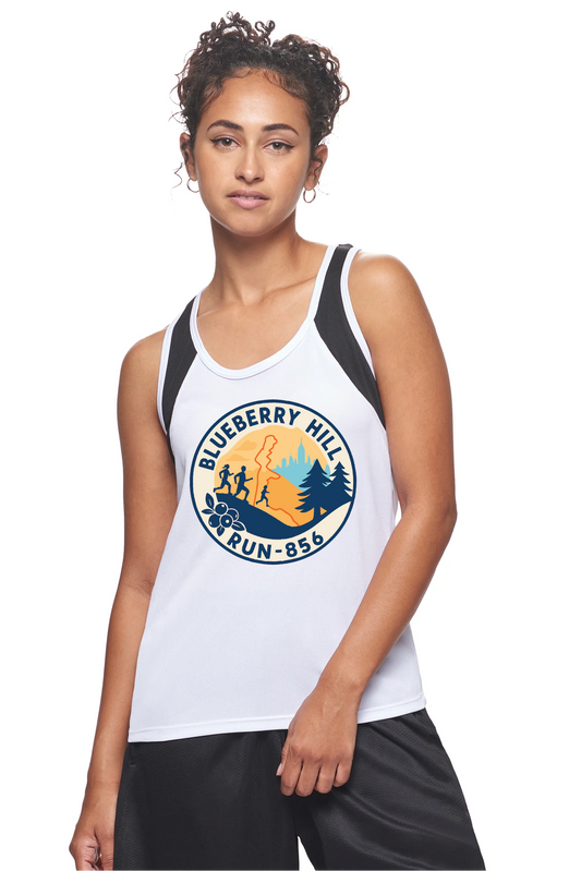 Lady's Blueberry Hill Running Tank Top, White with Black Trim